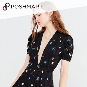 Urban Outfitters Black Deep-V Floral Maxi with Tie